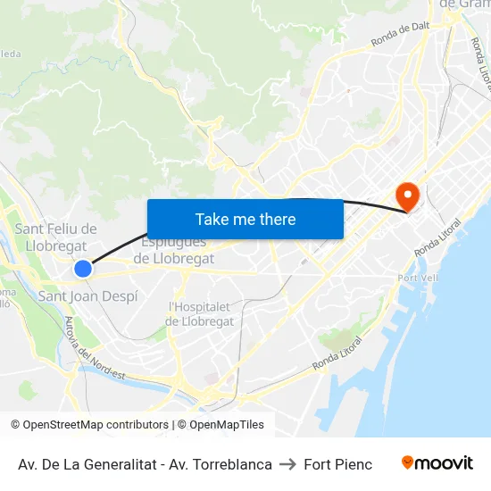 Av. De La Generalitat - Av. Torreblanca to Fort Pienc map