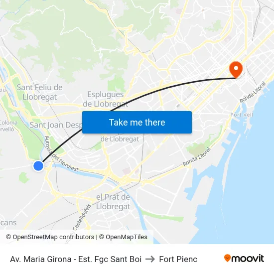 Av. Maria Girona - Est. Fgc Sant Boi to Fort Pienc map