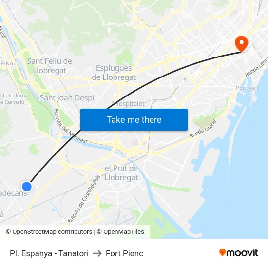 Pl. Espanya - Tanatori to Fort Pienc map