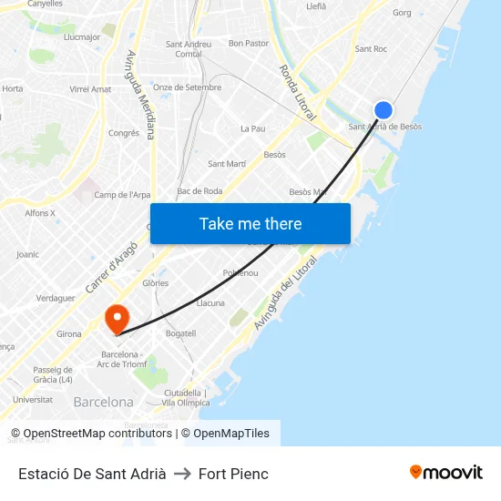 Estació De Sant Adrià to Fort Pienc map