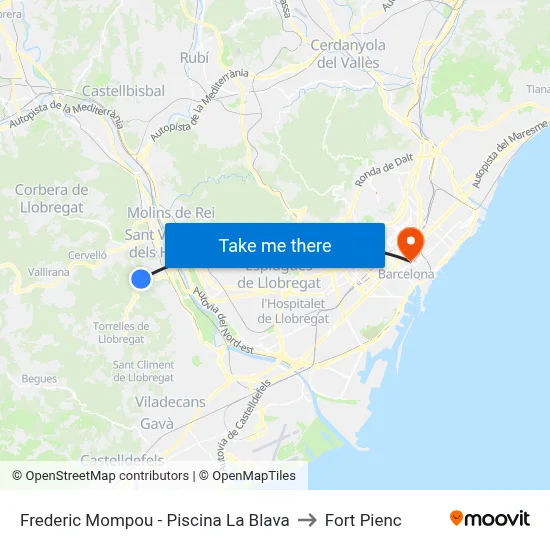 Frederic Mompou - Piscina La Blava to Fort Pienc map