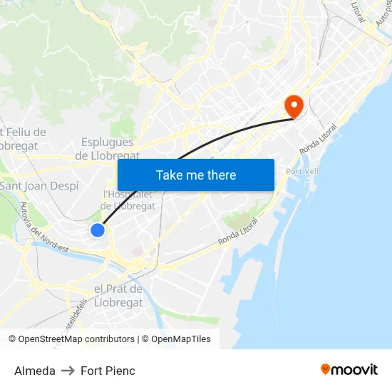 Almeda to Fort Pienc map