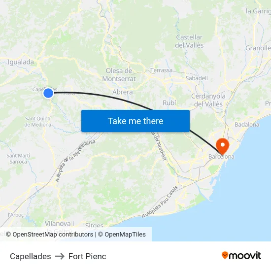 Capellades to Fort Pienc map