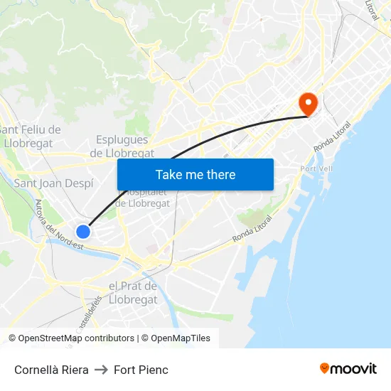 Cornellà Riera to Fort Pienc map