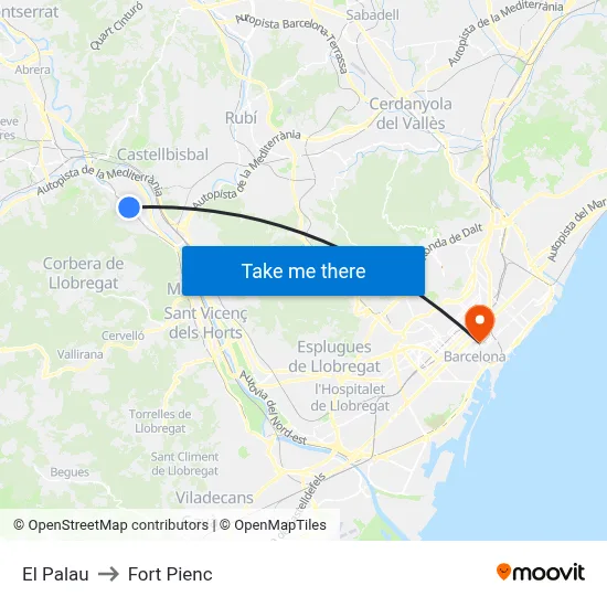 El Palau to Fort Pienc map
