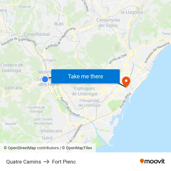 Quatre Camins to Fort Pienc map