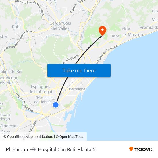 Pl. Europa to Hospital Can Ruti.  Planta 6. map
