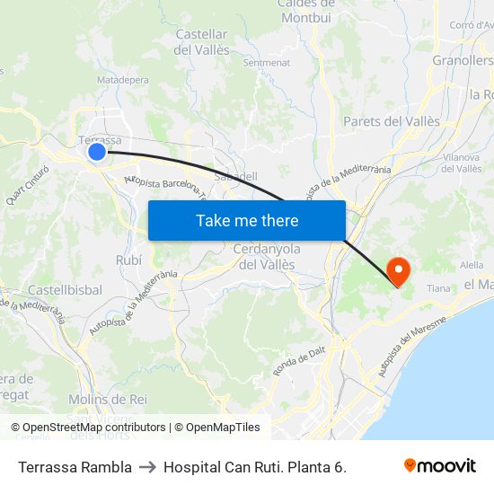 Terrassa Rambla to Hospital Can Ruti.  Planta 6. map