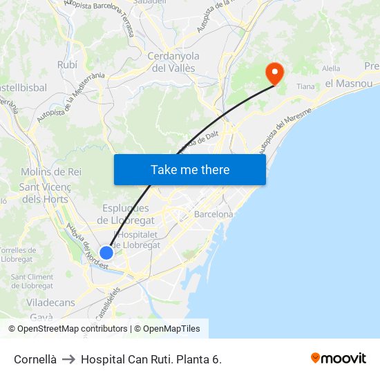 Cornellà to Hospital Can Ruti.  Planta 6. map