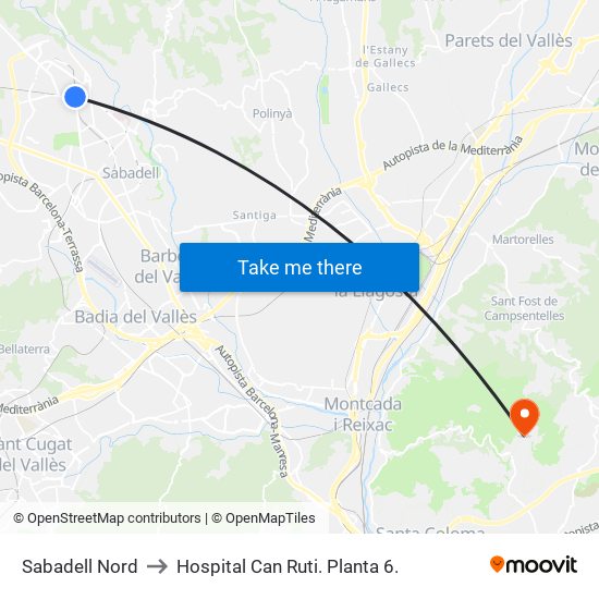 Sabadell Nord to Hospital Can Ruti.  Planta 6. map