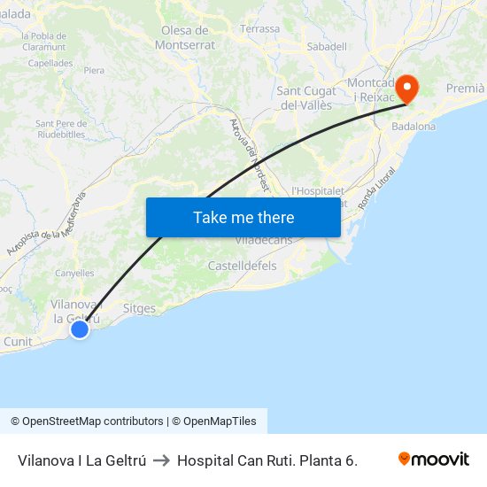 Vilanova I La Geltrú to Hospital Can Ruti.  Planta 6. map