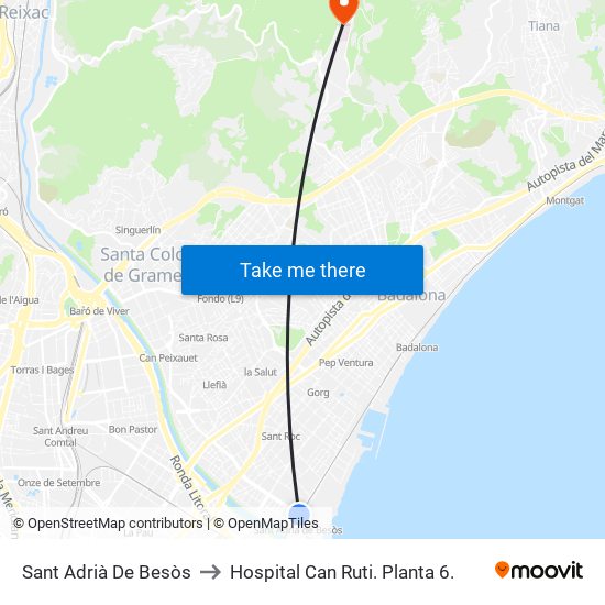 Sant Adrià De Besòs to Hospital Can Ruti.  Planta 6. map