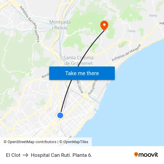 El Clot to Hospital Can Ruti.  Planta 6. map