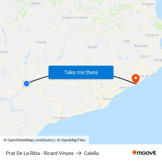 Prat De La Riba - Ricard Vinyes to Calella map