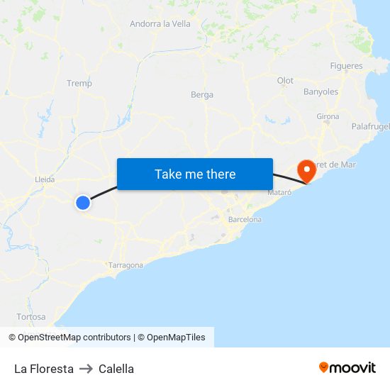 La Floresta to Calella map