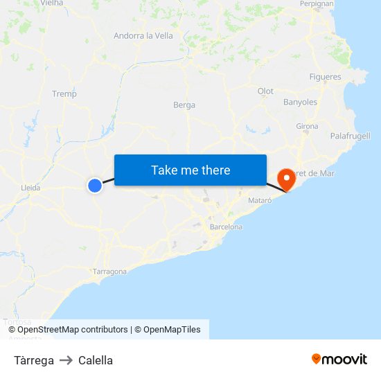 Tàrrega to Calella map