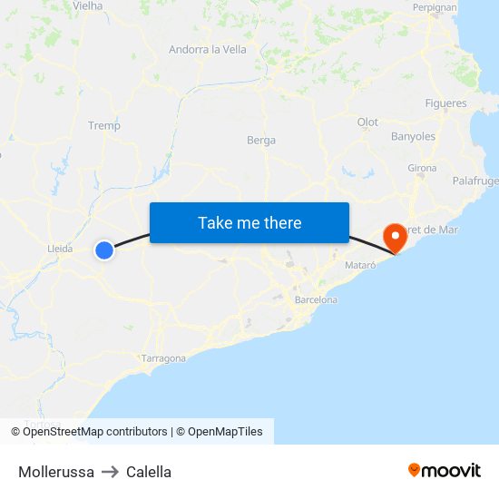Mollerussa to Calella map