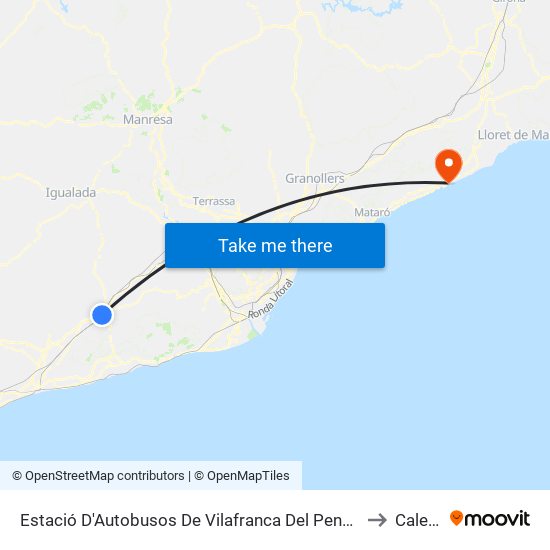 Estació D'Autobusos De Vilafranca Del Penedès to Calella map