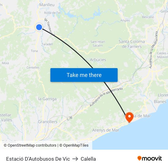 Estació D'Autobusos De Vic to Calella map