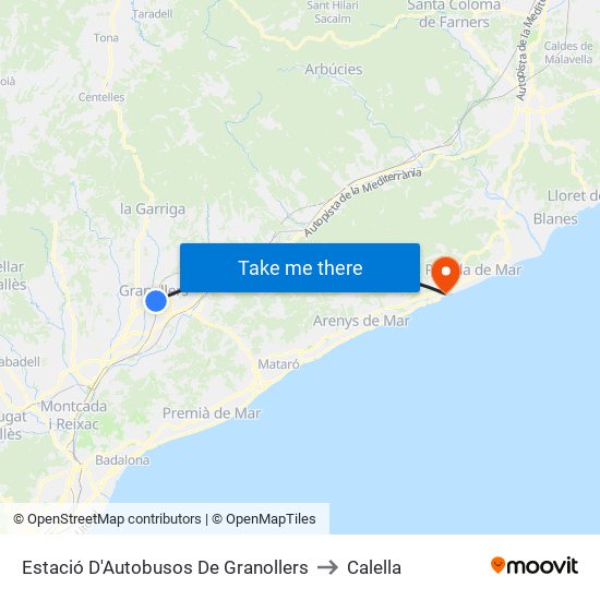 Estació D'Autobusos De Granollers to Calella map