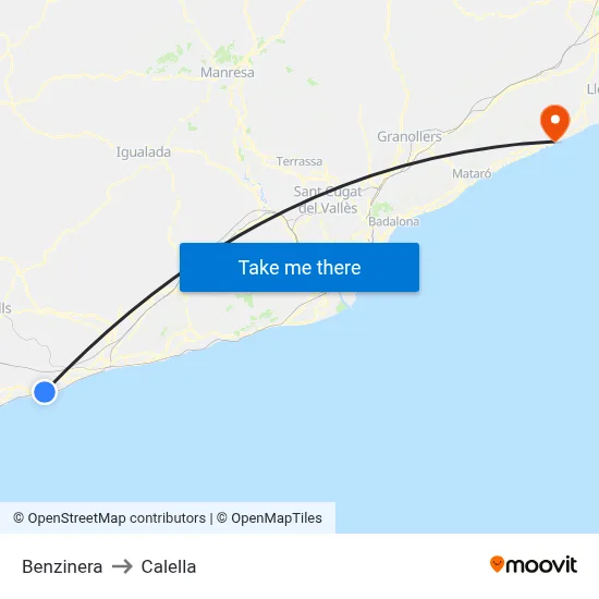 Benzinera to Calella map