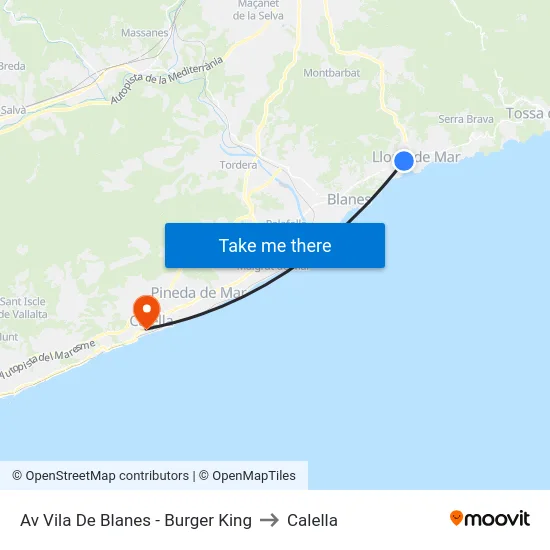 Av Vila De Blanes - Burger King to Calella map