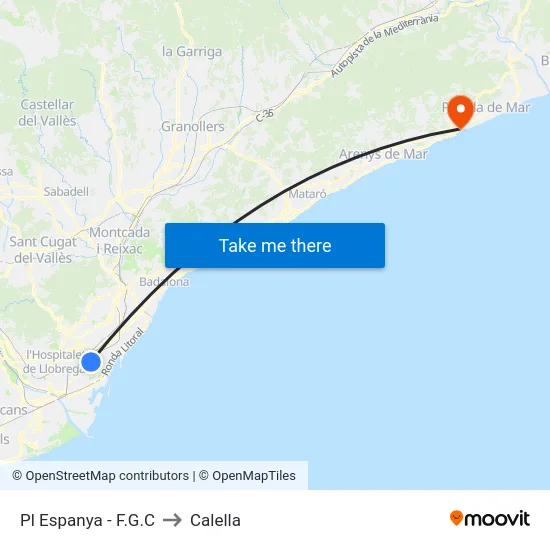 Pl Espanya - F.G.C to Calella map