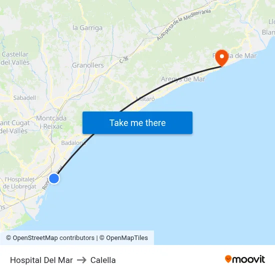 Hospital Del Mar to Calella map