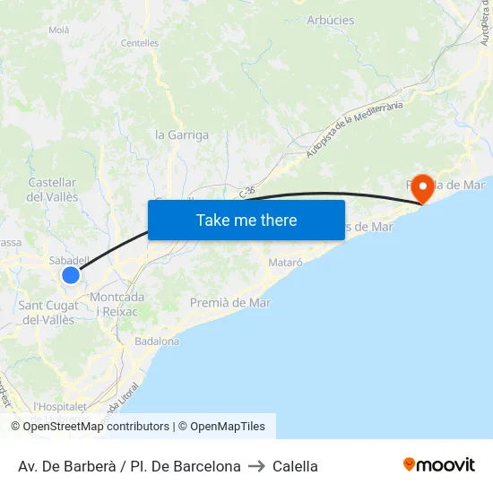 Av. De Barberà / Pl. De Barcelona to Calella map