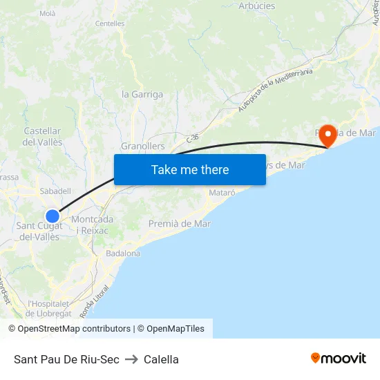 Sant Pau De Riu-Sec to Calella map