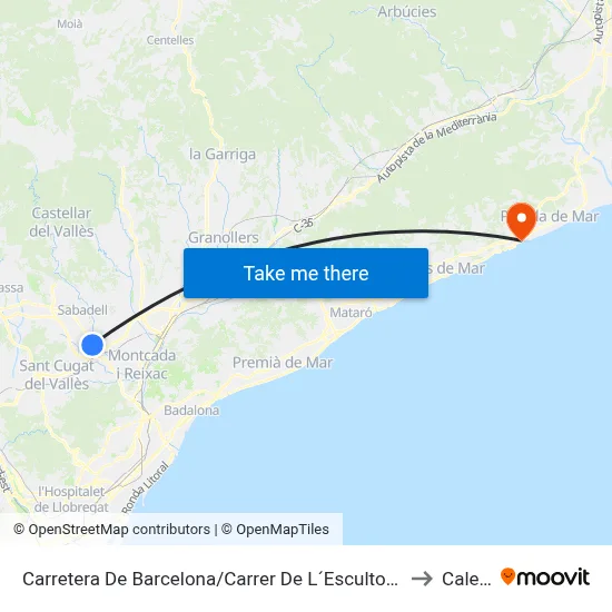 Carretera De Barcelona/Carrer De L´Escultor Llimon to Calella map