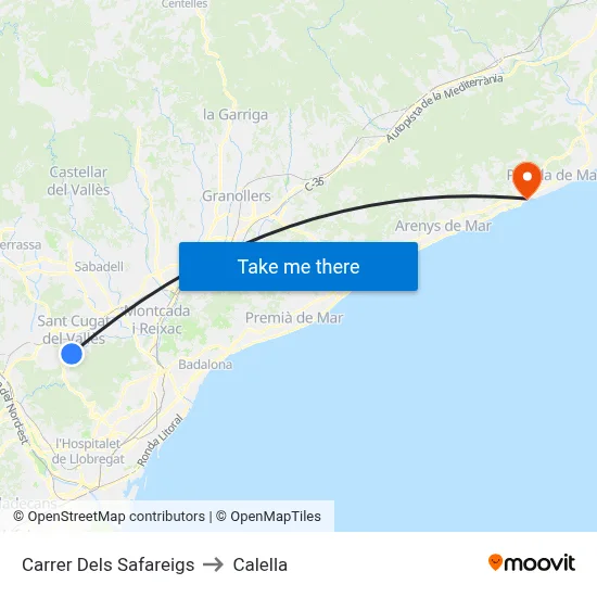 Carrer Dels Safareigs to Calella map
