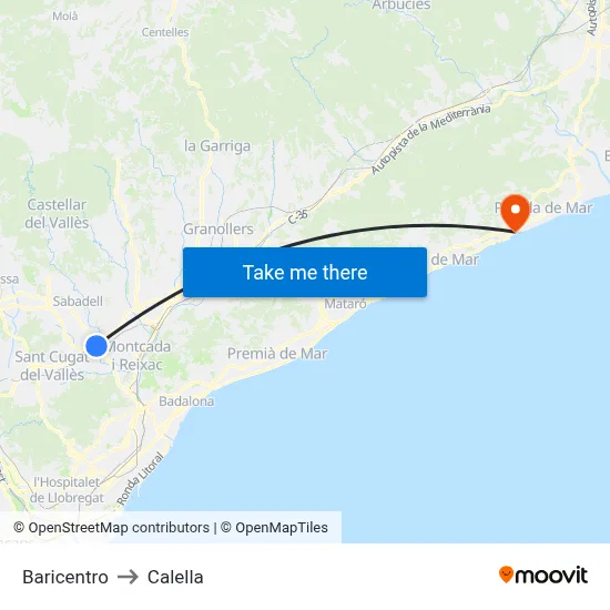 Baricentro to Calella map