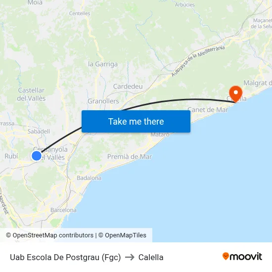 Uab Escola De Postgrau (Fgc) to Calella map