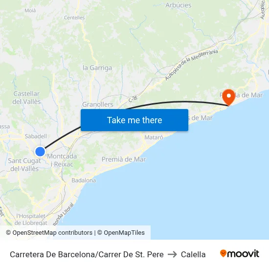 Carretera De Barcelona/Carrer De St. Pere to Calella map