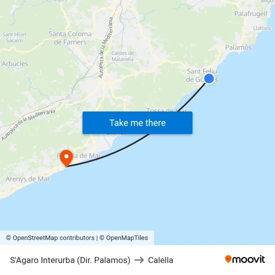 S'Agaro Interurba (Dir. Palamos) to Calella map