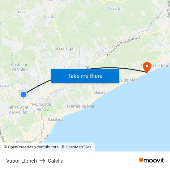 Vapor Llonch to Calella map