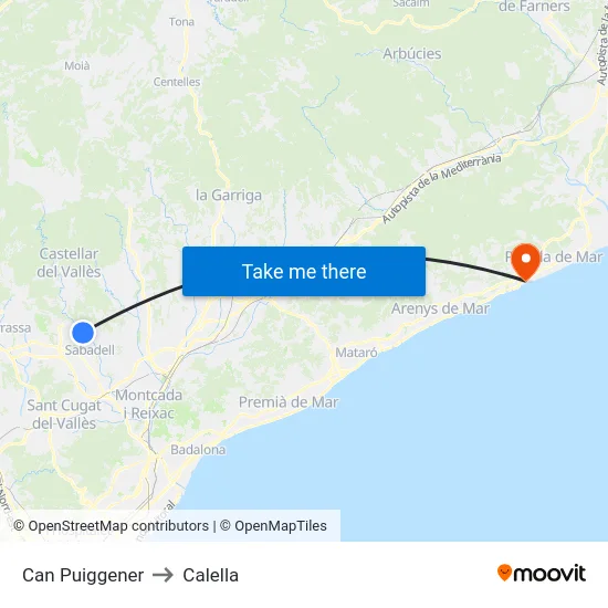 Can Puiggener to Calella map