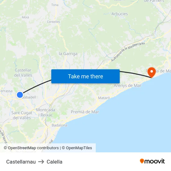 Castellarnau to Calella map
