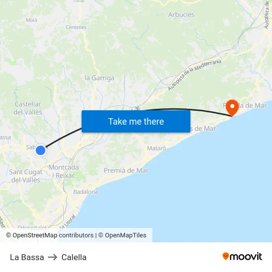 La Bassa to Calella map