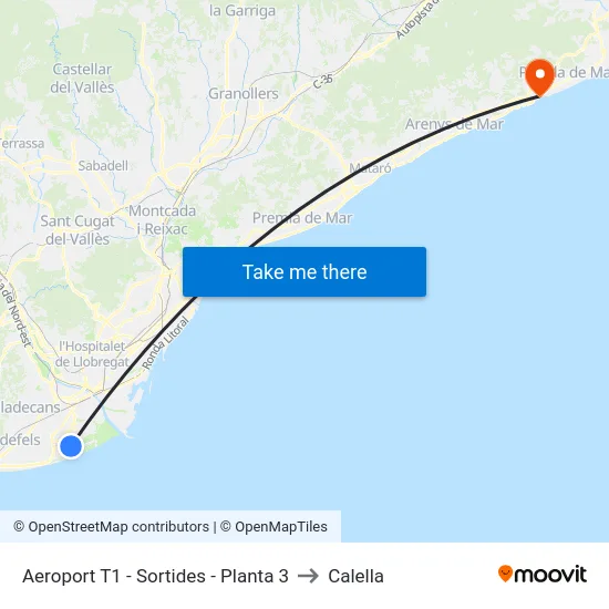 Aeroport T1 - Sortides - Planta 3 to Calella map