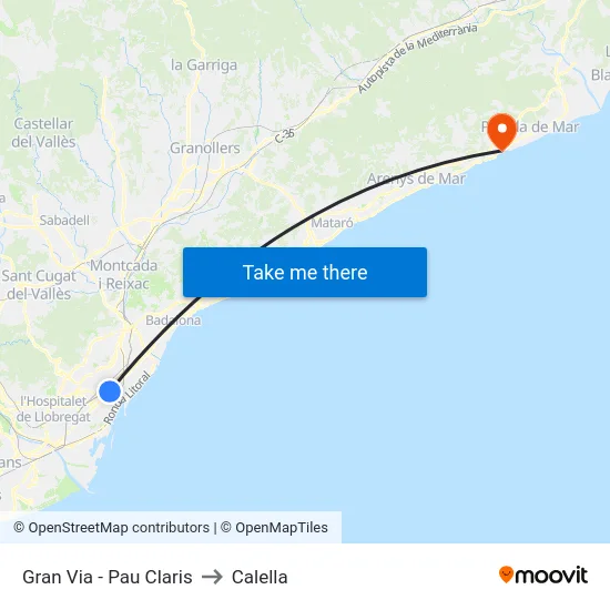 Gran Via - Pau Claris to Calella map