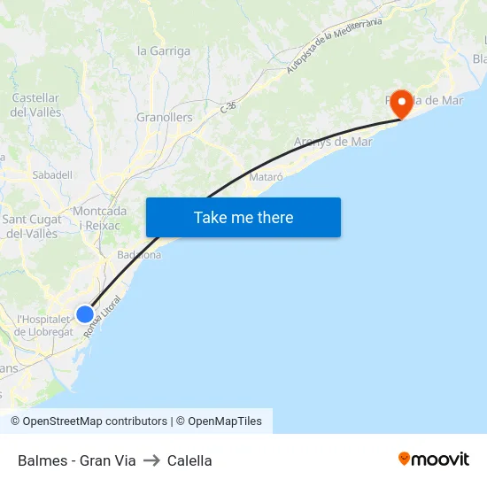 Balmes - Gran Via to Calella map