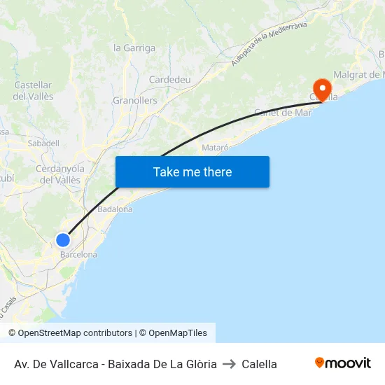 Av. De Vallcarca - Baixada De La Glòria to Calella map