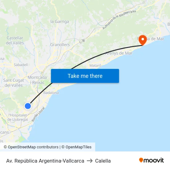 Av. República Argentina-Vallcarca to Calella map