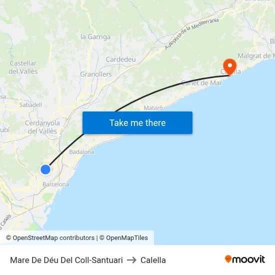 Mare De Déu Del Coll-Santuari to Calella map