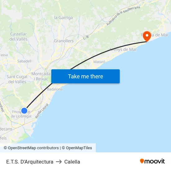 E.T.S. D'Arquitectura to Calella map