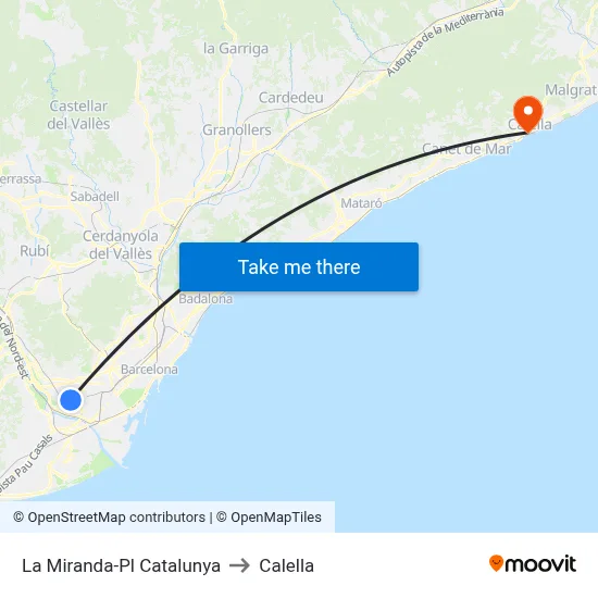La Miranda-Pl Catalunya to Calella map