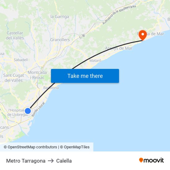 Metro Tarragona to Calella map