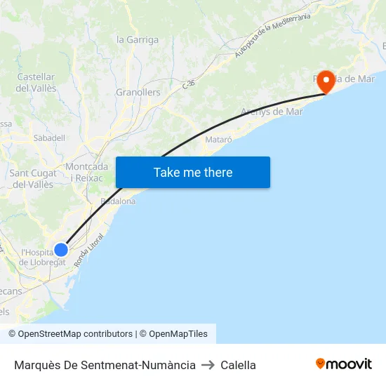 Marquès De Sentmenat-Numància to Calella map
